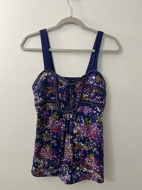 Anthropology- Little yellow button brand. Floral Tank Top with Lace-Up Detail